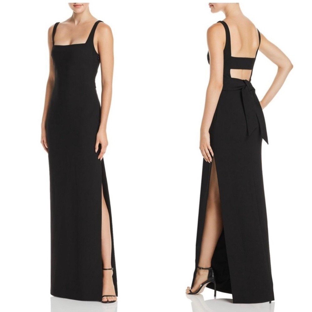 Likely Black Square-Neck Maxi Dress with Back Tie and Side Slit